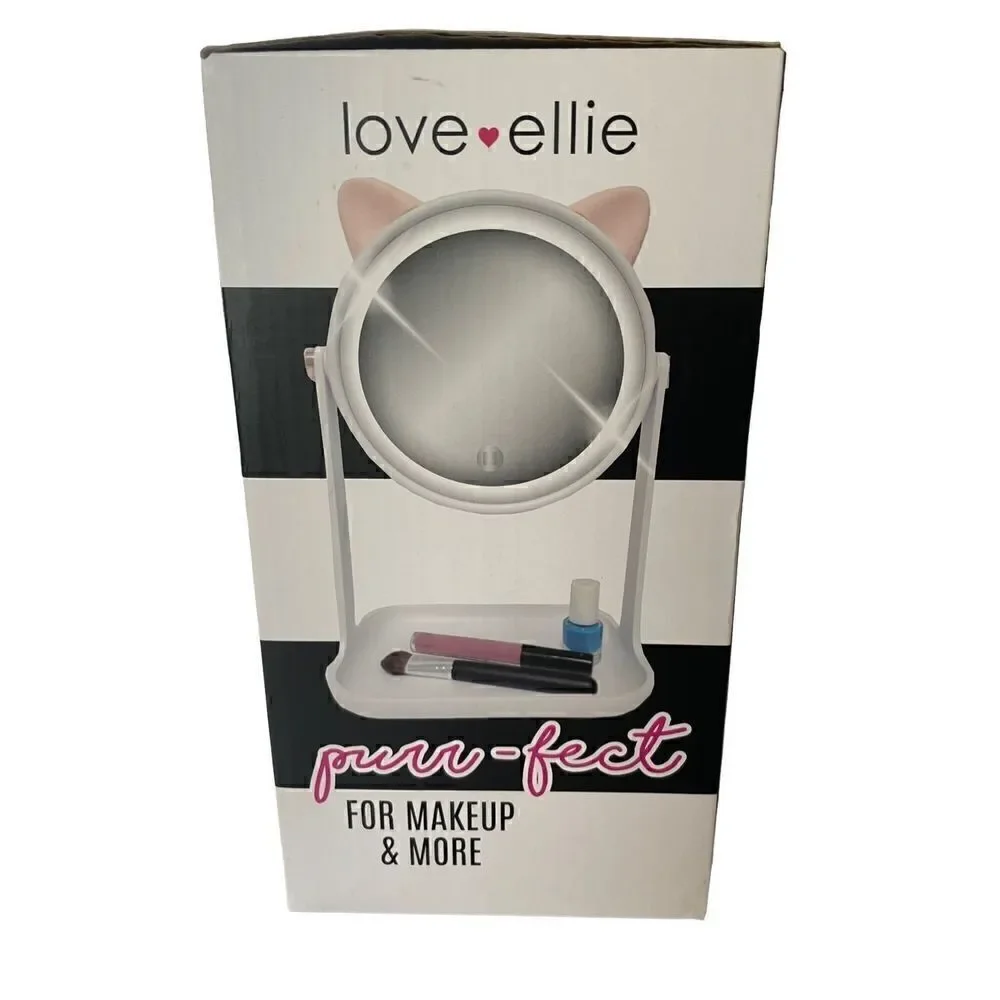 Love Ellie Onyx LED Kitty Makeup Mirror with Storage  USB Charge Dimmable